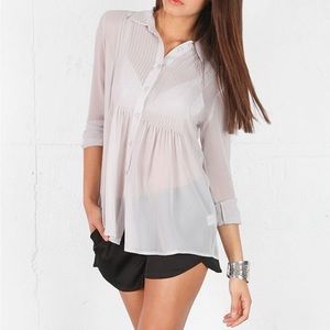 NWT Christina Ehrlich for JEUNESSE Arielle Silk Chiffon Top Pewter